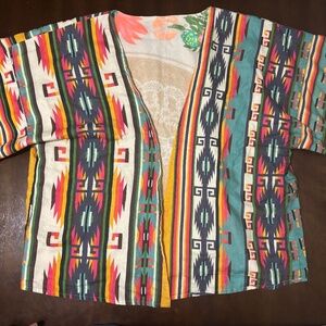 Farm Rio kimono one size Aztec boho southwest reversible jacket Floral beach